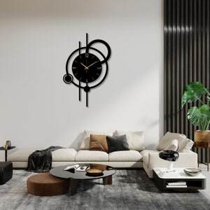 Extra Large Metal Wall Clock, Modern Silent Black Mid Century Design - Etsy