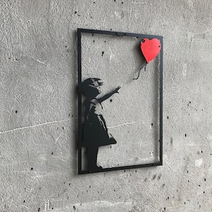 Banksy ballon meisje metalen muurkunst, Bansky muurdecor, moderne woonkamer muurkunst, grote Banksy graffiti muurkunst, Banksy Street muurkunst