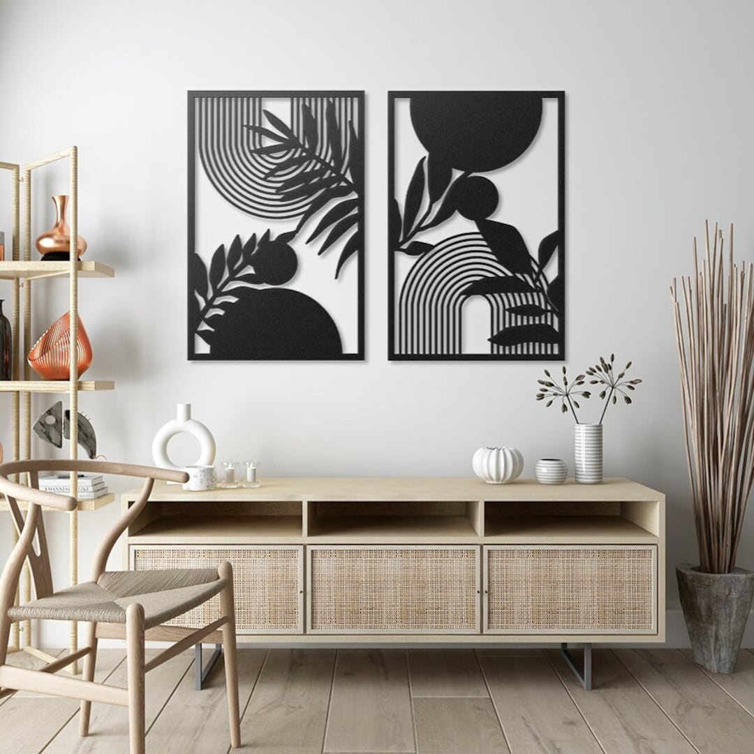Mid Century Modern Metal Wall Art, Modern Geometric Wall Hanging, Set