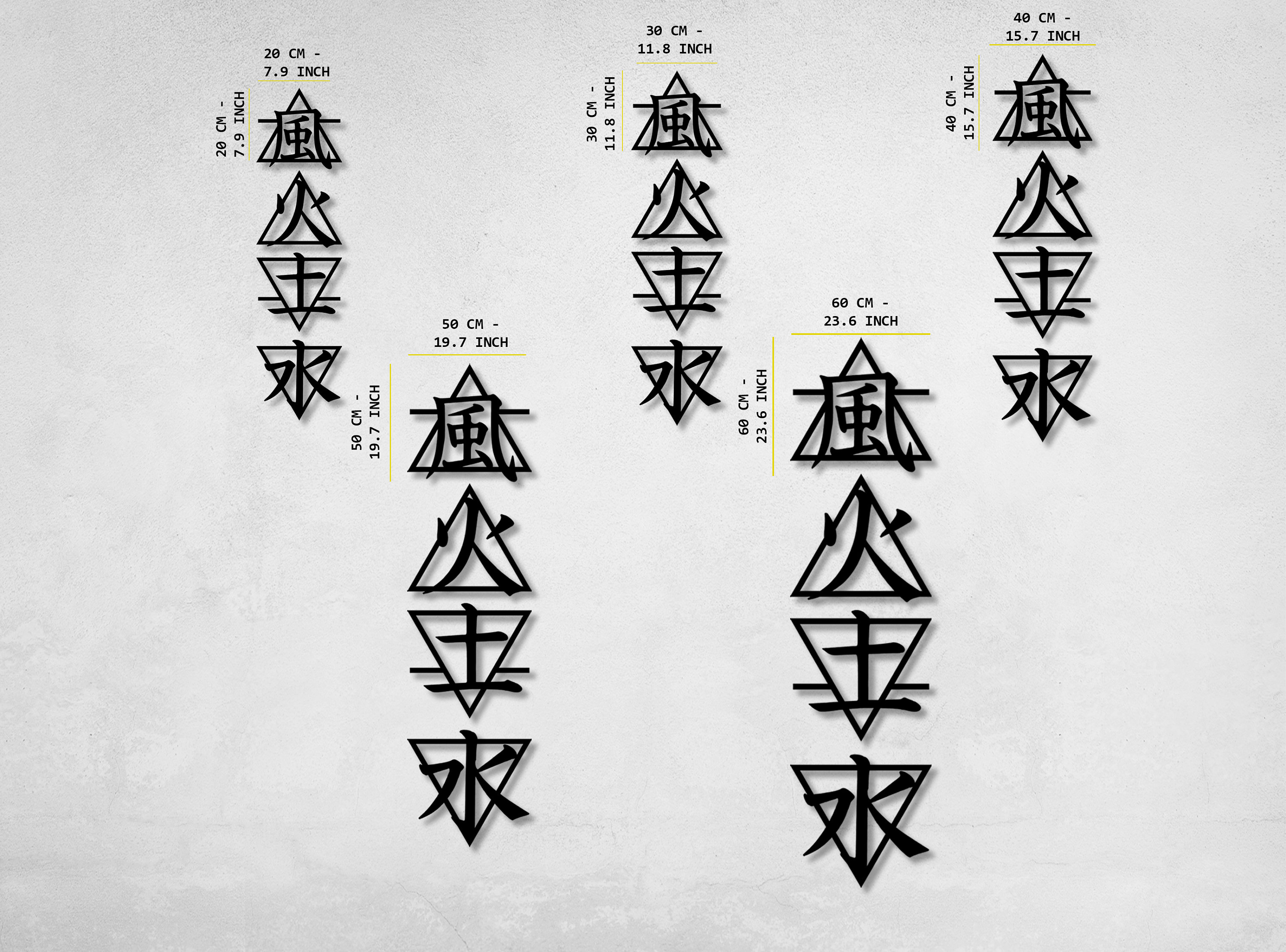 Japanese Elements Wall Art Set of 4, Japan Kanji 4 Elements