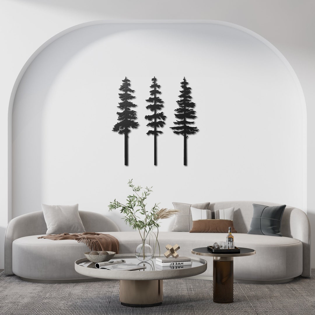 Pine Tree Metal Wall Art, Set of 3 Trees Sign, Extra Large Tree Decor