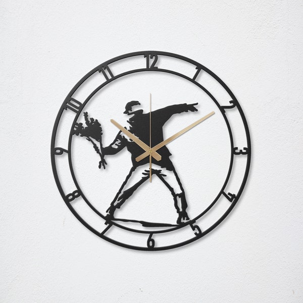 Wall Clock Banksy, Metal Wall Clock, Modern Wall Clock, Silent Wall Clock, Unique Wall Clock, Banksy Wall Art, Banksy, Pop Art, Street Art