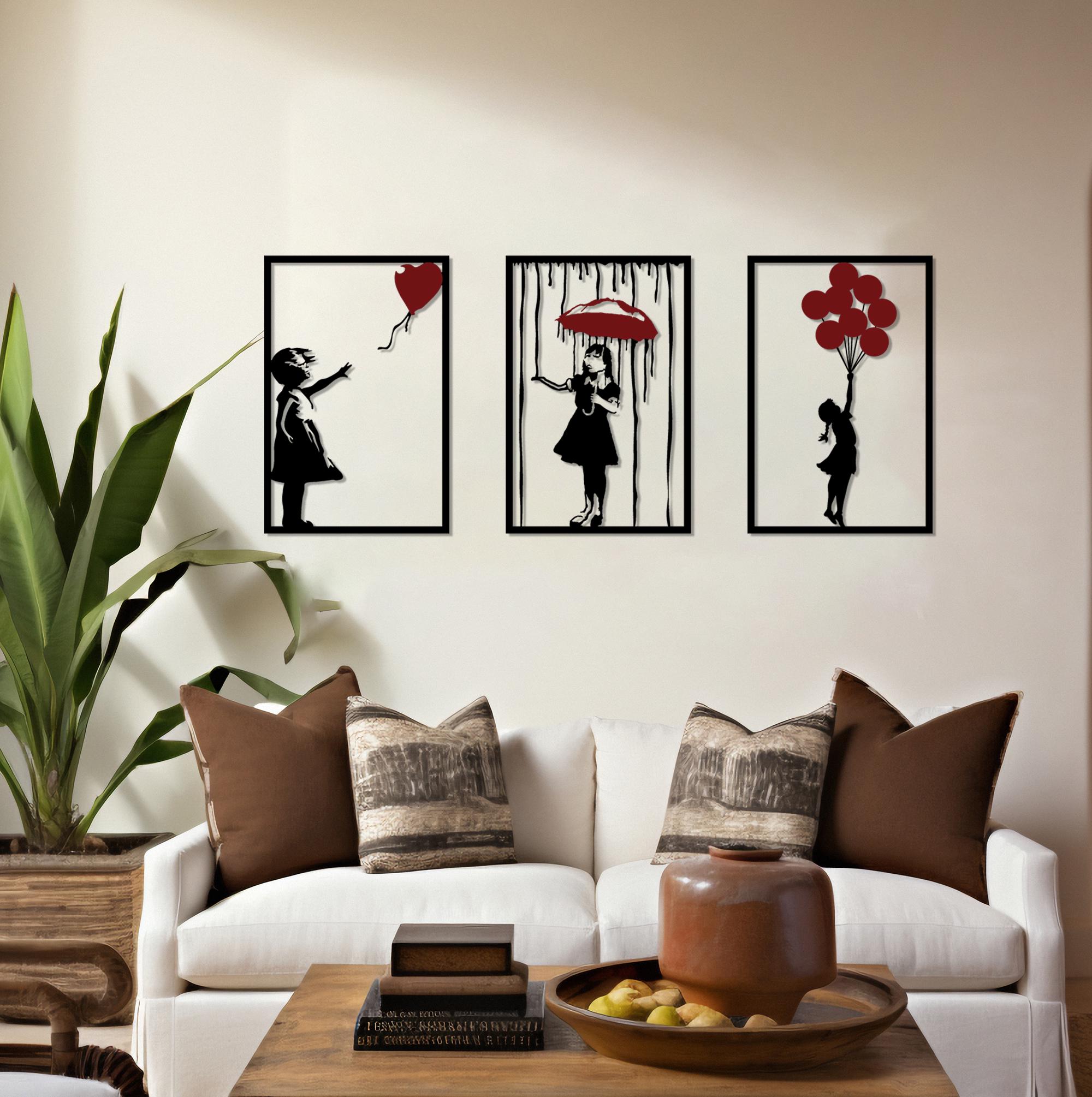 Banksy Metal Wall Art, Graffiti Home Decor, Banksy Baloon Girl Modern Design, Bansky Umbrella Girl Gift, Interior Large Art, Street Wall Art