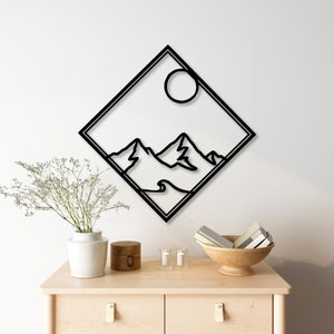 Mountain Metal Wall Art, Extra Large Mountain and Sun Wall Decor, Farmhouse Decor, Landscape Wall Art, Metal Mountain Wall Decor, Bedroom