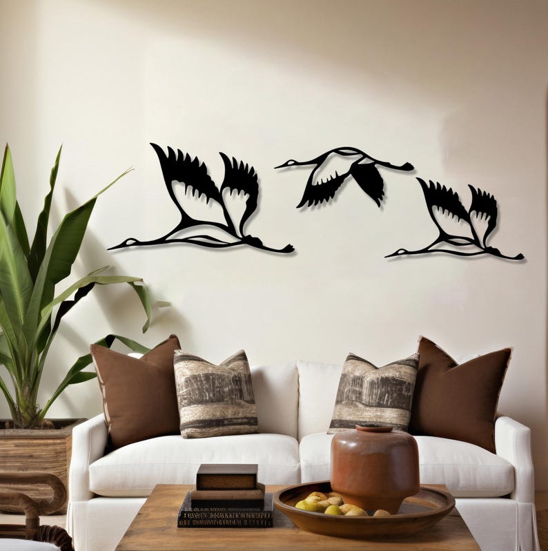 Metal Cranes Wall Art Set of 3, Flock of Birds Decor - Etsy