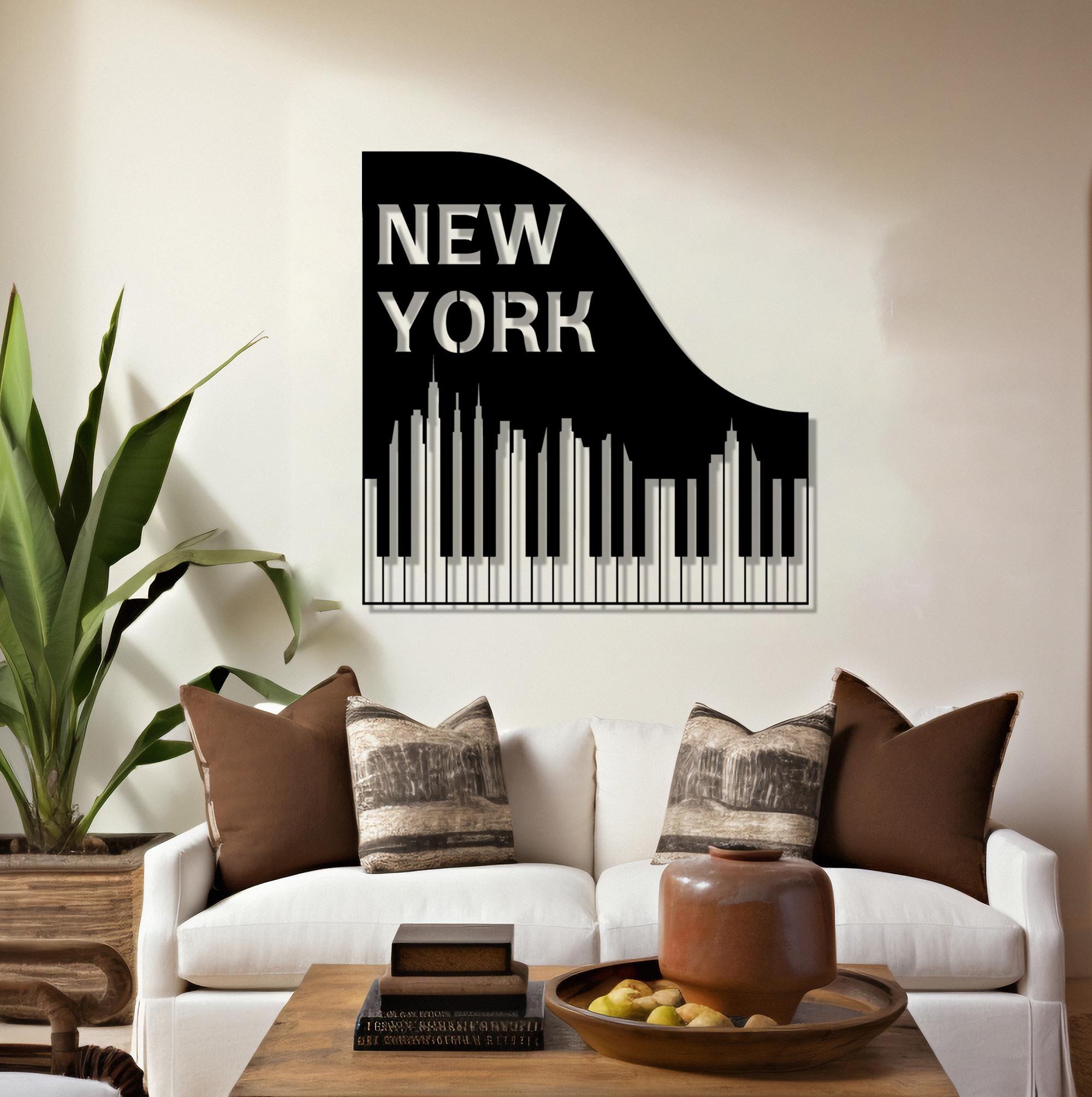New York City Jazz Music Metal Wall Art, Jazz Wall Decor, Piano and City Silhouette Wall Aign, Piano Gift for Music Lover, Jazz Home Decor
