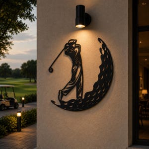 Decoración de pared metálica con temática de golf, silueta de golfista, regalo para amantes del deporte. imagen 9