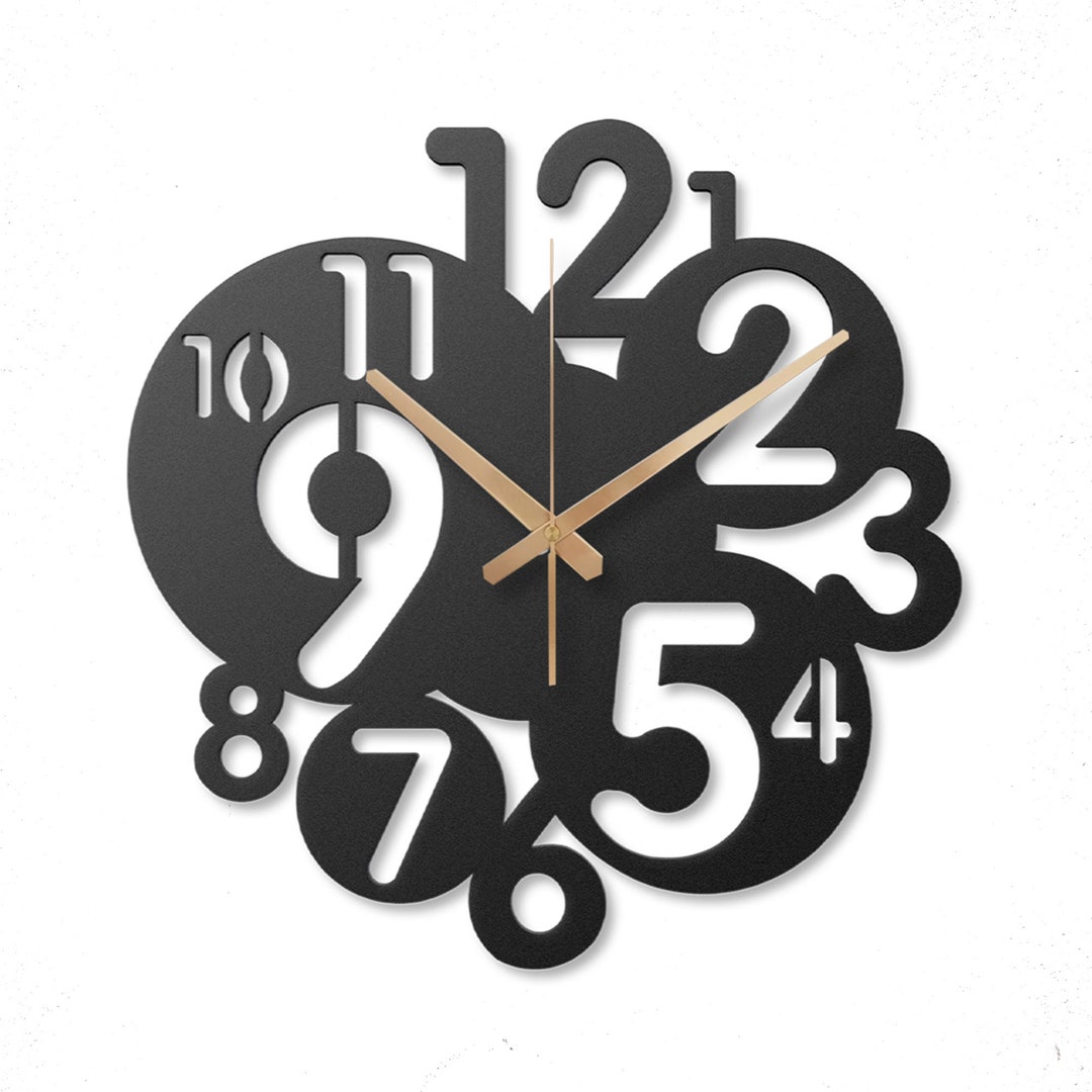Numbered Metal Wall Clock, Modern Silent Black Metal Wall Clock