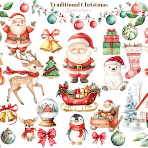 Christmas Clipart Bundle, Cute Santas Village Clipart, North Pole, Christmas Village, Reindeer, Snowman, Santa Claus, Winter Holidays