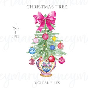 Preppy Chinoiserie Christmas Tree  PNG Digital Download Trendy Ornaments Christmas Tree Chinoiserie Christmas