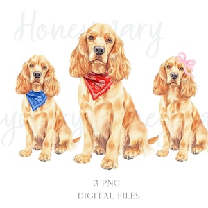 Perro Cocker Spaniel de acuarela con lazo de coqueta y pañuelo Doodle Dog PNG Clipart Coquette Doodles