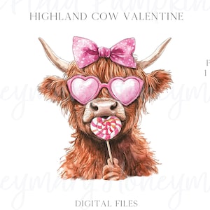 Highland Cow png, Valentine Coquette Png, Valentine&#39;s Day, Retro Valentine Png, Valentine Heart Png, Love Png