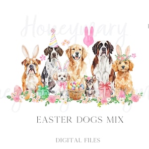 Easter Dog Mix Watercolor, Cute hearts, Easter sweater,  PNG Clipart Grand Millennial Preppy Doodles