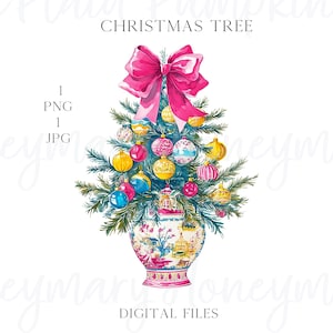 Preppy Chinoiserie Christmas Tree  PNG Digital Download Trendy Ornaments Christmas Tree Chinoiserie Christmas