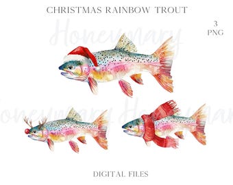 Watercolor Christmas Rainbow Trout Santa Hat PNG Clipart Coquette Preppy  Doodles Christmas Tree