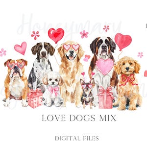 Valentines Day Dog Mix Watercolor, Cute hearts, Love sweater,  PNG Clipart Grand Millennial Preppy Doodles