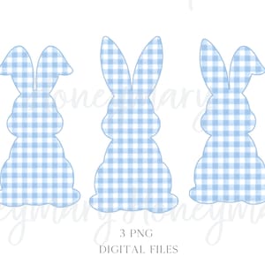 Watercolor Easter Gingham Bunny Blue Doodle Easter Bunny Clipart, Spring PNG Gingham Bunny PNG Farmhouse Easter Decor