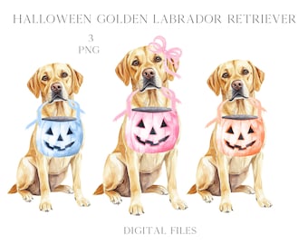 Watercolor Halloween Labrador Puppy PNG Clipart (Digital Download)