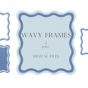 Preppy Wavy Square Frames,  Wavy Scalloped Blue PNG , Monogram Frame