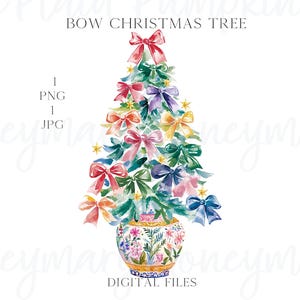 Chinoiserie Christmas Tree with Coquette Bows and Chinoiseries  PNG  JPG,  Preppy Christmas Digital Download Preppy Christmas BCBG