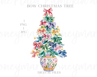 Chinoiserie Christmas Tree with Bows PNG JPG (Digital Download)