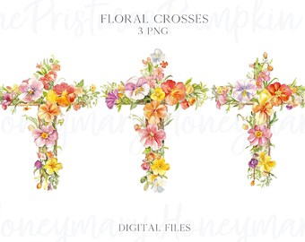 Watercolor Easter Floral Spring Cross PNG