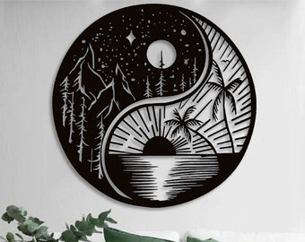 Arte de pared de metal Yin Yang Sol y Luna