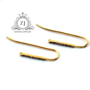 Latest pave diamond vermail gold Hoop Earrings,Rosecut pave diamond 1 pair Hoop earrings 925 sterling silver handmade diamond jewelry