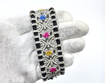 Macrame Ruby Kyanite Bangle: Pave Diamond 925 Sterling Silver Bracelet