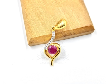 Colar com pingente de diamante Ruby Pave: pingente feito à mão em prata esterlina