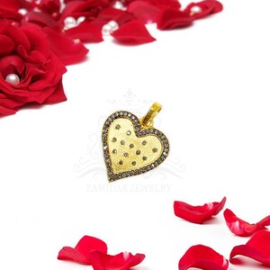 1 Pc Pave Diamond Heart Shaped Diamond Pendant_Rosecut Pave Diamond 925 Sterling Silver Handmade Finish Diamond Heart Necklace Pendant