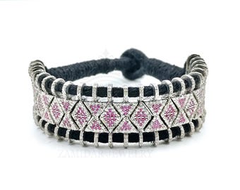 Macrame Ruby Pave Diamond Bangle: 925 Sterling Silver Bracelet