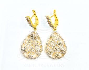 Floral Teardrop Pave Diamant Ohrringe: Sterling Silber Schmuck