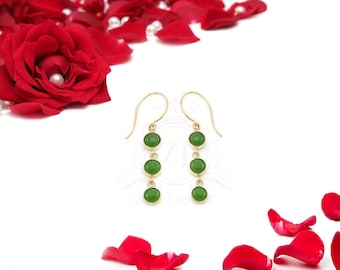 Pendientes colgantes de plata de ley con jade verde: joyería de piedras preciosas de estilo antiguo
