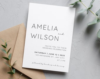 DIGITAL TEMPLATE - Modern Black & White Wedding Invitation and Save the Date  | CANVA Template | Reception Invitation