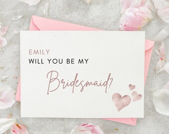 DIGITAL TEMPLATE - Bridesmaid Proposal Card | CANVA Template | Will you be my Bridesmaid | Rose Gold | Hearts