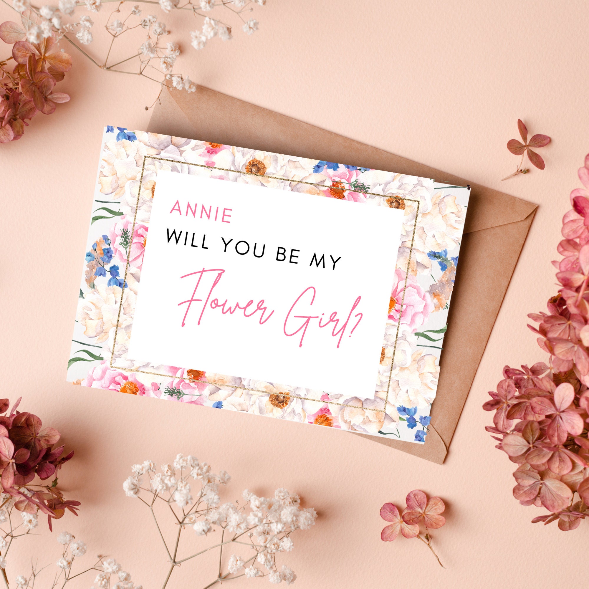 DIGITAL TEMPLATE Flower Girl Proposal Card CANVA Template Will You Be