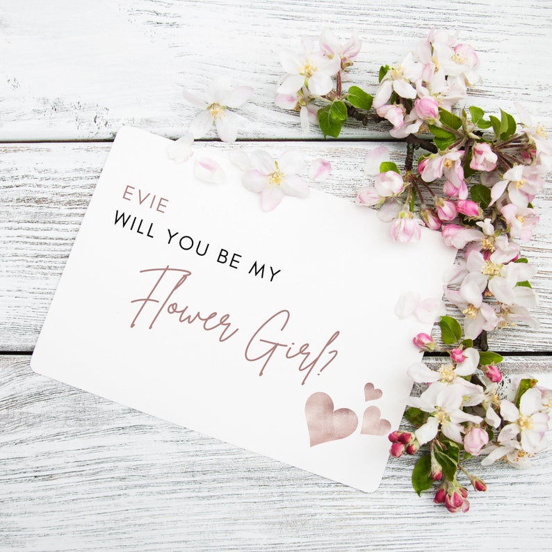 DIGITAL TEMPLATE Flower Girl Proposal Card CANVA Template Will you be my Flower Girl Rose Gold Hearts zdjęcie 1