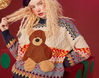 Bear Animal Knit Sweater Jumper Pullover