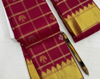 Kanchipuram Handloom Pure Silk Saree: Checked Bridal Design
