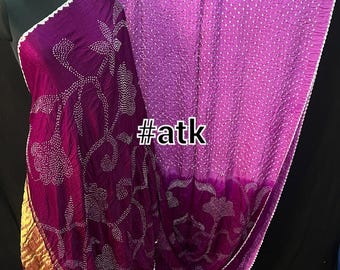Rai Bandhej Gaji Silk Saree: Half and Half Design