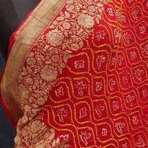 Pure banarasi georgette fancy heavy bandhej real khaddi zari rai bandhej designer saree
