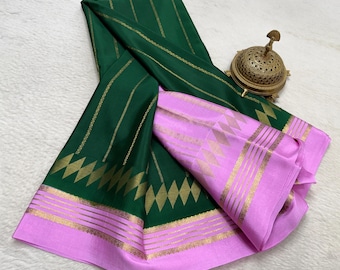 Pure Mysore silk sarees 120gsm thickness  Elegant vertical stripes all over saree
