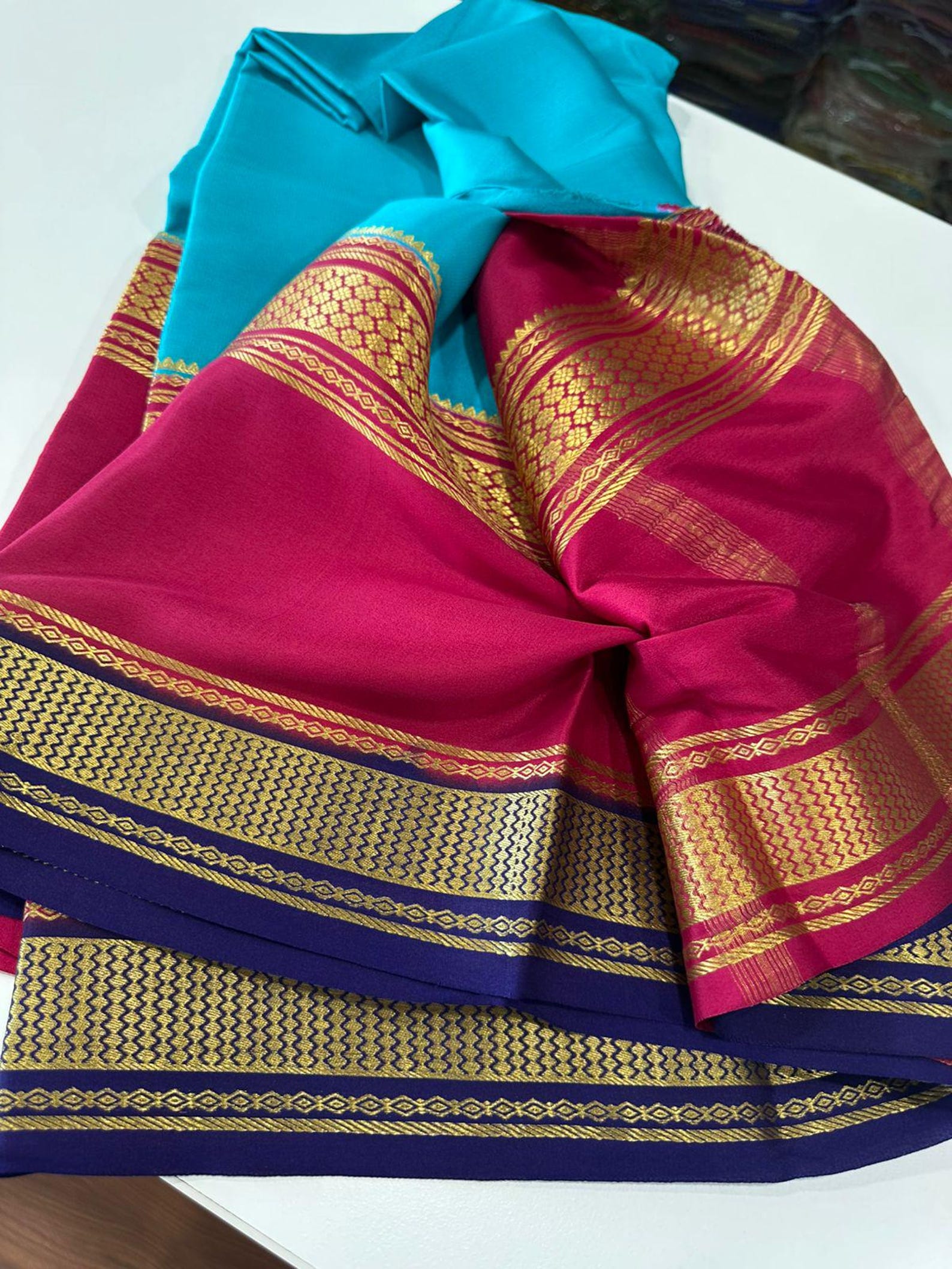 Mysore Silk Saree with Lotus Pattern weaving main image 1