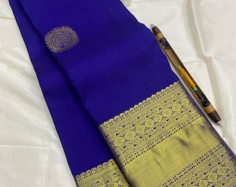 Kanchipuram Handloom Pure Silk Saree: Gold Border Fancy Design