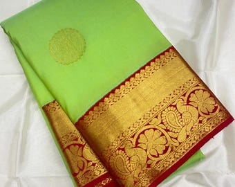 Kanchipuram Handloom Pure Silk Saree: Korvai Butta Design
