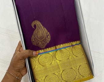 Kanchipuram Handloom Pure Silk Saree: Gold Border, Fancy Design