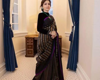 Banarasi Handloom Katan Silk Saree: Black & Gold Zari