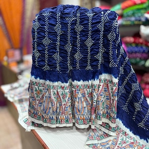 Hand-Painted Madhubani Munga Silk Saree: Rai Bandhej Border