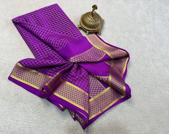 Pure Mysore Silk Saree: Micro Checks with Rich Pallu